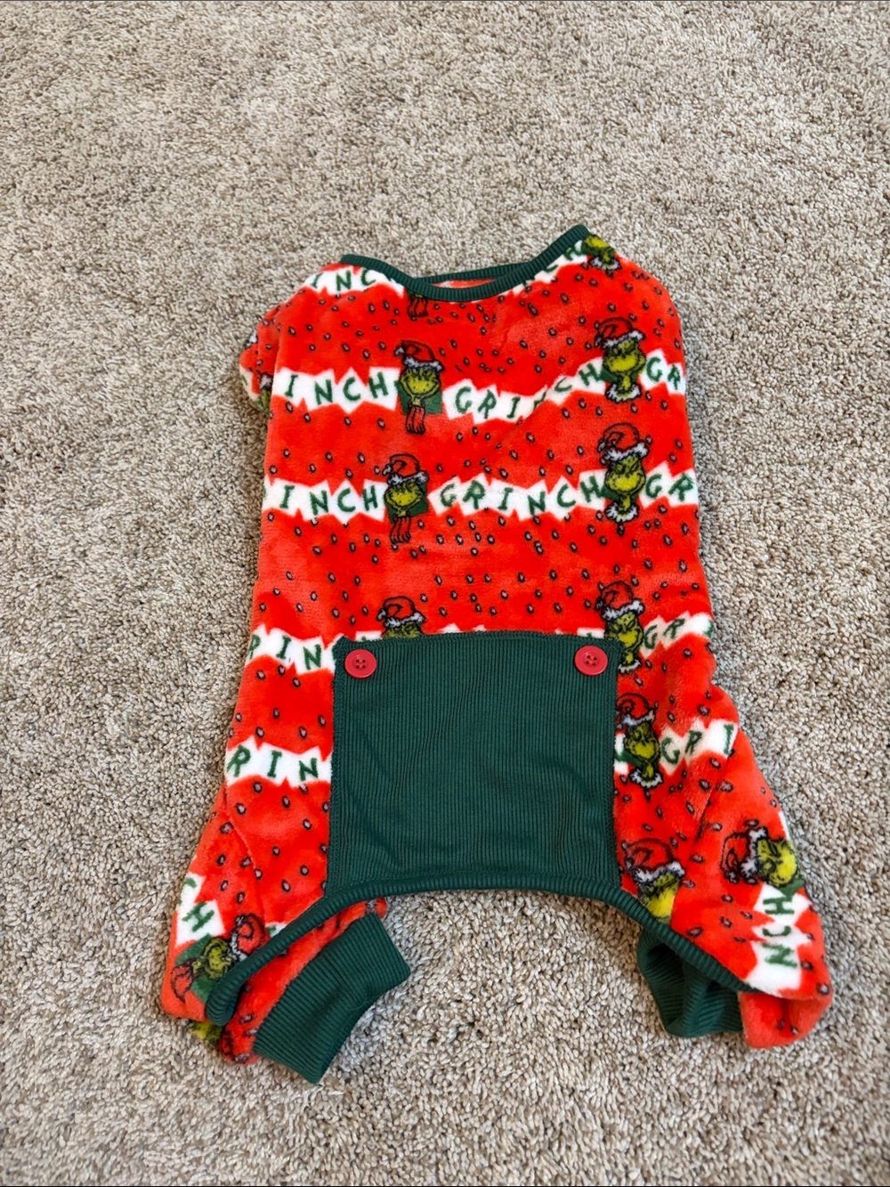 The Grinch Dog Outfit Red Fleece Top with Green Pocket
